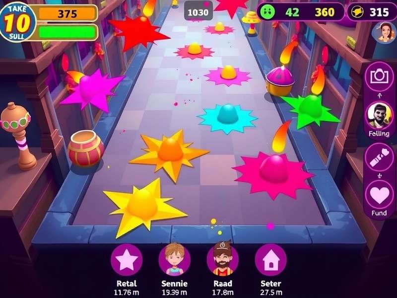 Holi Rush Legend gameplay screenshot showing colorful festival environment
